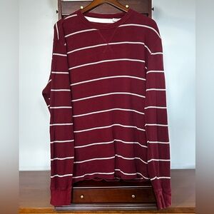 Timberland Men’s Large Maroon White Stripe Long Sleeve Waffle Knit Thermal Shirt